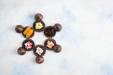 Top view of Turkish delights on white backgroundの写真素材