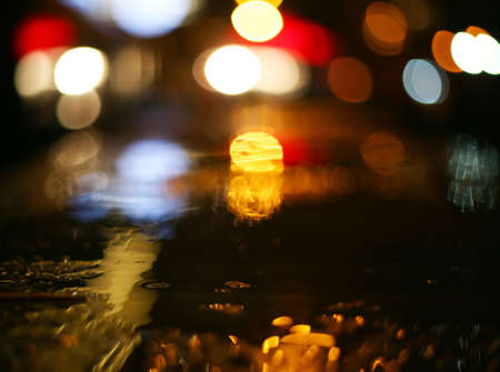 city lights at night with rainの写真素材