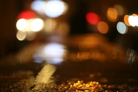 city lights at night with rainの写真素材