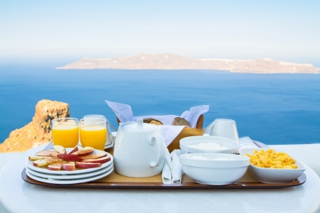 Well balanced breakfast for two by the Seaの写真素材