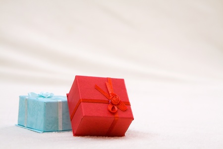 Mini colorful gift boxes on soft background の写真素材