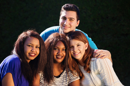 Young adult interracial group of friends  close upの写真素材