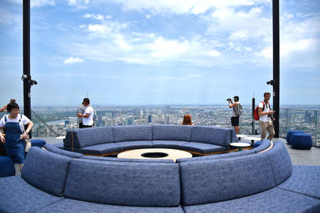 Bangkok, Thailand, 08.20.2019: Panoramic skyline view of Bangkok from above from The Peak (314 meters) of the King Power MahaNakhon 78 floors skyscraper, Thailandâs highest outdoor observation areaのeditorial素材