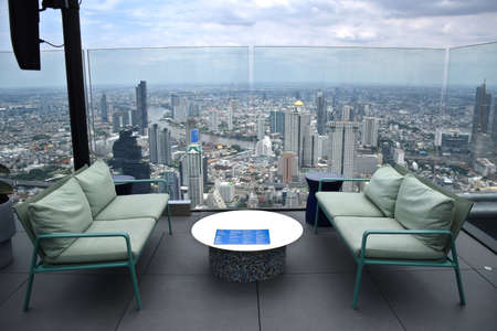 Bangkok, Thailand, 08.20.2019: Panoramic skyline view of Bangkok from above from The Peak (314...