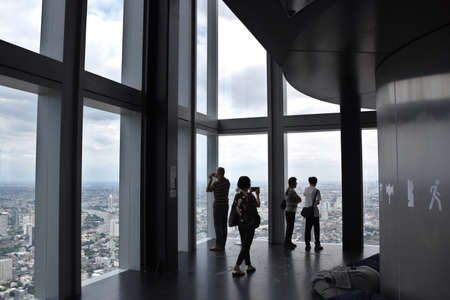 Bangkok, Thailand, 08.20.2019: Indoor 360-Degree Observation Deck with spectacular view of Bangkok on the 74th floor of King Power MahaNakhon skyscraper in the Silom/Sathon central business districtのeditorial素材