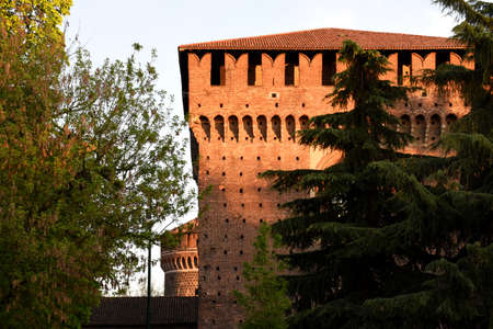 Sforza Castle or Castello Sforzesco is a historical landmark of Milan, Italy. Built in the 15th century, is one of the biggest citadels in Europe and houses today are museums and art collectionsのeditorial素材