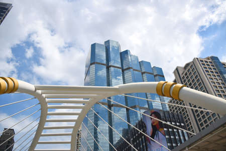Bangkok, Thailand, 08.20.2019: Chong Nonsi Pedestrian Bridge, this Skywalk is an Urban Landmark...