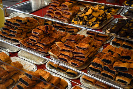 Different famous, traditional and delicious Hungarian walnut and poppy seed rolls, hungarian names...
