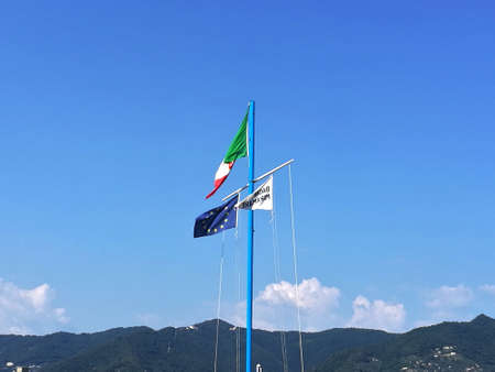 Santa Margherita,Italy 06.30.2019: Cityscape and beach pictures on the Italian riviera Santa Margherita. It materializes like a calm Impressionist painting, It's a picture-perfect seaside promenadeの写真素材
