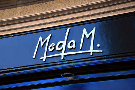 Milan, Italy, 08.04.2019: Stunning, beautiful and fluorescence artworks in the Massimo Meda Art Gallery in the Brera Art District which is an artists' neighborhood and a place of bohemian atmosphereの写真素材