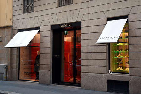 Milan, Italy - 07.06.2019: Valentino storefront and entrance in âVia Monte Napoleoneâ. Valentino S.p.A. is an Italian clothing company founded in 1960 by Valentino Garavaniのeditorial素材