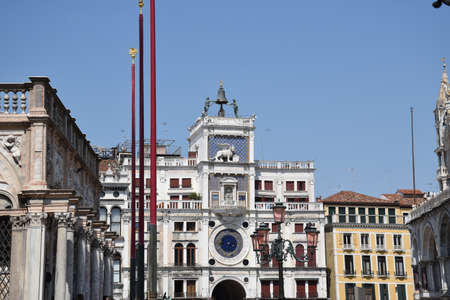 Venice, Italy, 04.19.2019: The Clock Tower, Torre dell'Orologio in Venice is an early Renaissance building on the north side of the Piazza San Marco, at the entrance to the Merceriaのeditorial素材