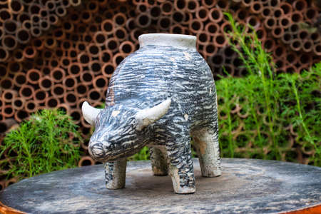 Amazing stunning beautiful colorful ceramic products with many different shapes in the garden of the Tao Hong Tai Ceramics Factory in Ratchaburi, Thailandの写真素材