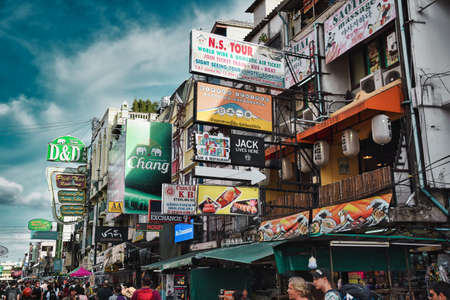 Bangkok, Thailand 01.06.2020: Cityscape pictures during daylight of the famous Khaosan Road or Khao San Road of Bangkok. The area is internationally known as a center of dancing and partyingのeditorial素材