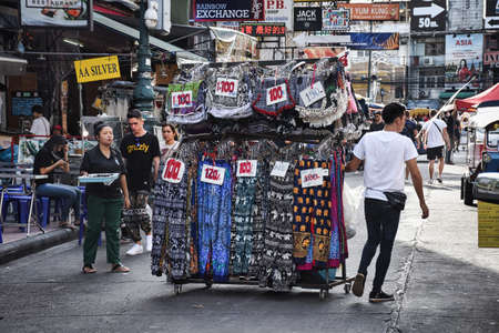 Bangkok, Thailand 01.06.2020: Cityscape pictures during daylight of the famous Khaosan Road or Khao San Road of Bangkok. The area is internationally known as a center of dancing and partyingのeditorial素材