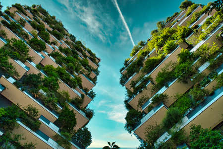 Milan, Italy, 06.29.2020: Vertical Forest (Bosco Verticale) Innovative Green House Skyscraper representing commitment to sustainable economy designed by Boeri Studioのeditorial素材
