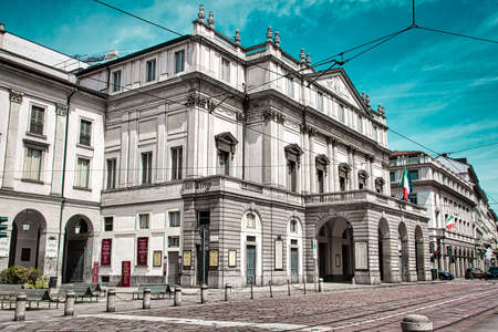 Milan, Italy 08.08.2020: Exterior of La Scala, Teatro alla Scala, Scala Theater is worldwide famous...