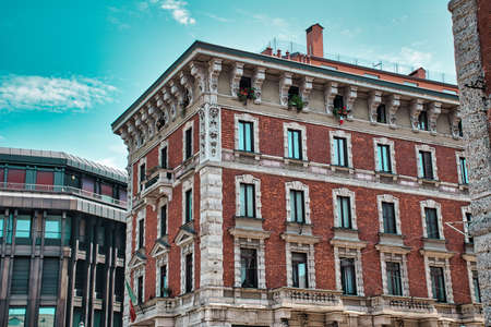 Milan, Italy, 08.29.2020 Old building with traditional italian architecture on the streets of Milanのeditorial素材