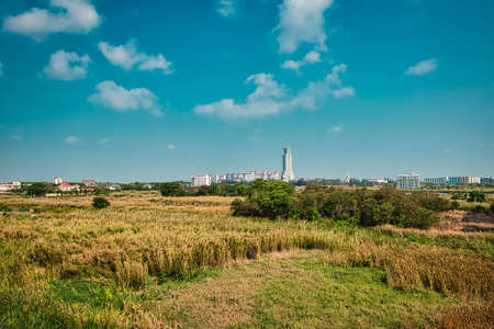 Bangkok, Thailand 03.26.2021 Landscape view with the Suvarnabhumi area of Samut Prakan Province campus of the famous private Catholic Assumption Universityのeditorial素材