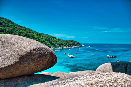 Similan Islands, Khaolak, Phang-Nga, Thailand April 18, 2021 Stunning, scenic view with turquoise blue water of the Andaman sea at Similan Islandsの写真素材