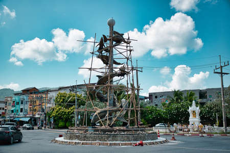 Phuket, Thailand April 19, 2021 A fish structure under development in a roundabout in Phuket next to the Patong beachのeditorial素材