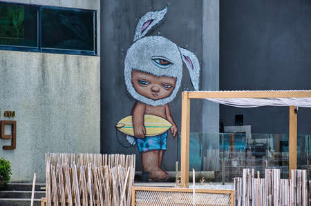 Phuket, Thailand April 19, 2021 A strange surfer painting in Phuketのeditorial素材