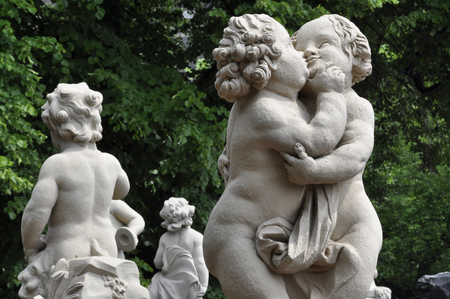 Childs statues on the terrace of the restored Zwinger Palace in Dresdenのeditorial素材