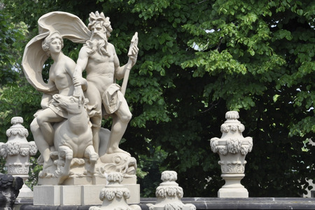 Statues on the terrace of the restored Zwinger Palace in Dresdenのeditorial素材