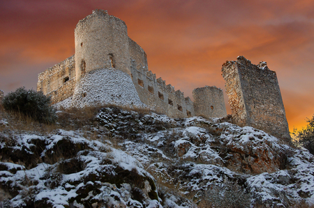 Winter view of the ruins of castle of Rocca Calascio in Abruzzo, Italyのeditorial素材