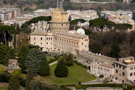 Aerial view of Vatican radio and tv offices inside the Vatican gardensのeditorial素材