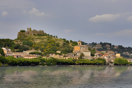 Trevignano Romano with ruined Orsini castle in the top.のeditorial素材