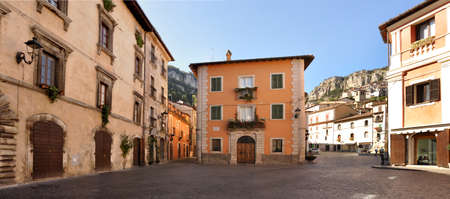 Main plaza of ancient town of Tagliacozzo centre of Italyのeditorial素材