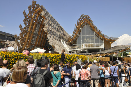 Queue of people in front of China pavillon at EXPO, in Milan ad the end of August 2015のeditorial素材
