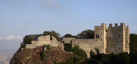 Panoramic view of the Norman castle in Erice also called Castle of Venus, province of Trapani in Sicily, Italy, September 2017.のeditorial素材