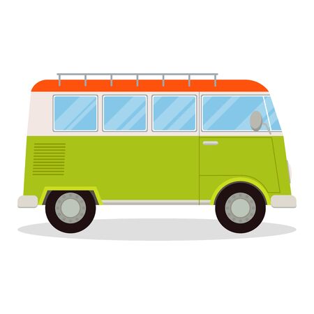 Cartoon flat style retro van camper isolated on a white background. Vector illustration. Travel bus - transport icon.のイラスト素材