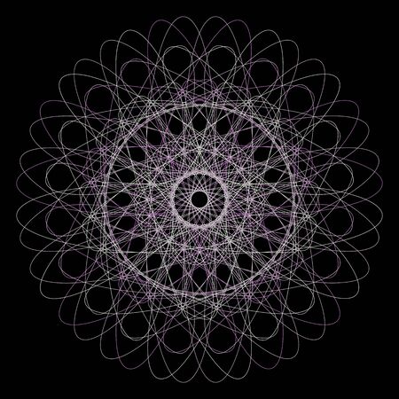 Vector guilloche decorative rosette element. Ornamental round lace pattern background for...