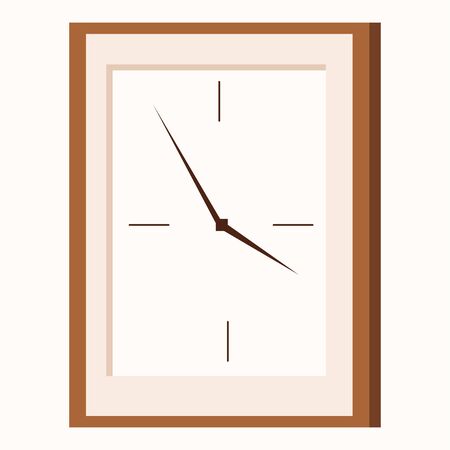 Flat cartoon style icon of rectangular shape wall clock. Vector illustration. Interior design...