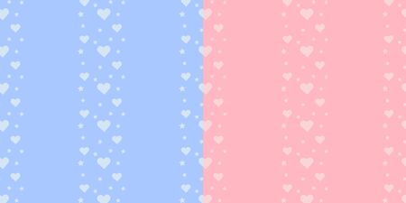 Set of vector seamless border pattern with stars and hearts on blue and pink background for boy and girl. Endless texture. Background for web, covers, banners, decoration, elegant children's design.のイラスト素材