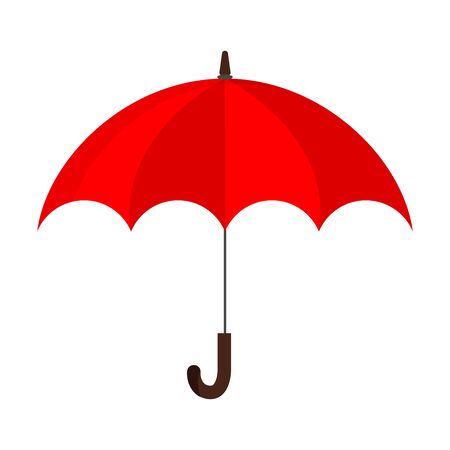 Flat design vector illustration of classic elegant opened red umbrella cane icon isolated on white background. Fashion autumn woman accessory.のイラスト素材