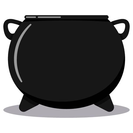 Flat design cartoon style vector black cast-iron empty cooking pot, camping boiler, iron witches cauldron halloween icon with leg boiler isolated on white background.のイラスト素材