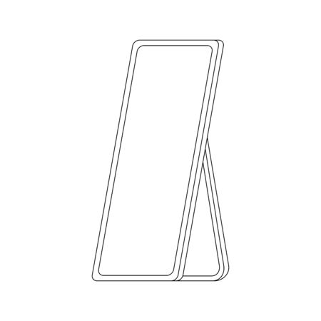 Linear stand mirror frame icon isolated on white background. Rectangular shape home floor mirror - hallway bedroom interior design elements. Line art style vector illustration.のイラスト素材