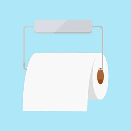 Toilet paper roll on holder vector icon isolated on white background. Flat design cartoon style bathroom toilet interior element illustration.のイラスト素材