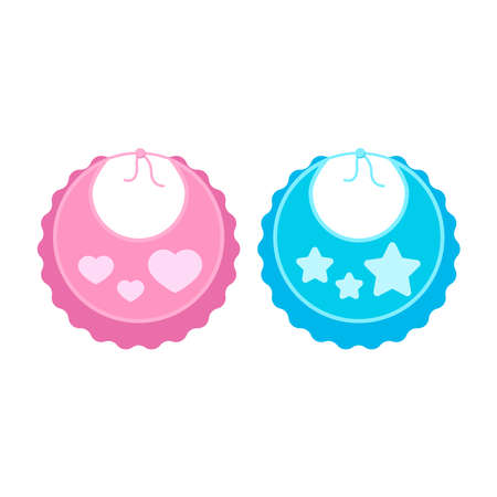 Baby bib icon logo set isolated on white background. Child clothes for eating - baby bib for boy and girl. Flat design cartoon style vector illustration for web design.のイラスト素材