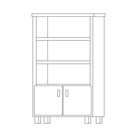 Empty office or home cupboard line art icon isolated on white background. Black line book rack storage - element of furniture. Flat design cartoon interior vector illustration with editable stroke.のイラスト素材