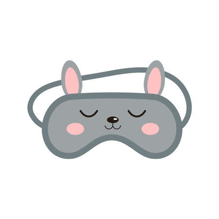 Bunny rabbit sleep beauty mask icon isolated on white background. Eye protection wear accessory - cute animal rabbit with ears. Relaxation blindfold, eye cover flat design cartoon vector illustration.のイラスト素材