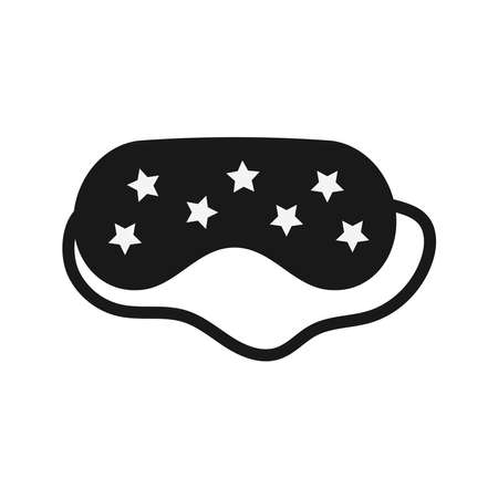 Black eye sleep mask with stars isolated on white background. Sleeping blind mask for resting decorative white stars. Flat design vector illustration.のイラスト素材