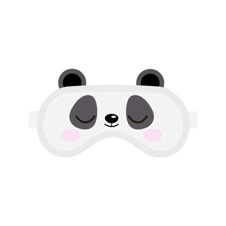 Sleep mask with cute panda face icon. Eye protection wear accessory - panda bear head with ears. Relaxation blindfold isolated on white background. Eye cover flat design vector illustration.のイラスト素材