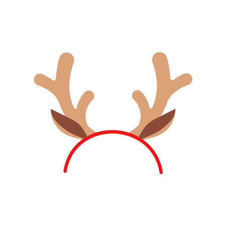 Christmas reindeer headband vector icon isolated on white background. Xmas hair band deer horn illustration. Flat design cartoon style winter holiday card design element. Party time hair accessory.のイラスト素材