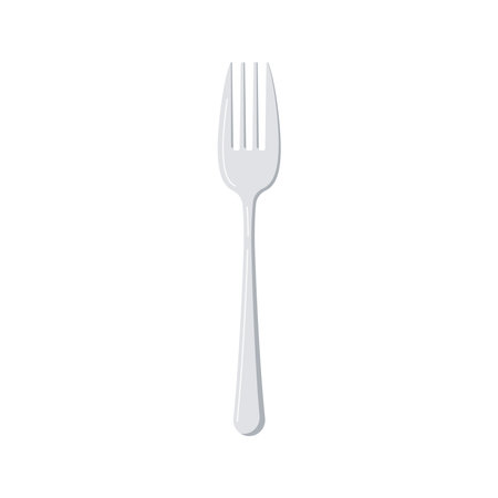 Silver fork icon isolated on white background. Dining cutlery flat design element - chrome fork. Top view silver tableware. Vector cartoon style kitchenware illustration.のイラスト素材