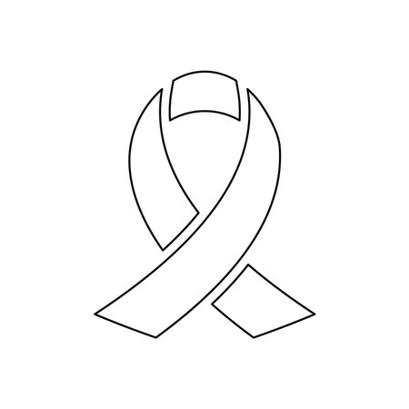 Aid line art awareness ribbon badge isolated on white background. Hiv or cancer ribbon - charity and medical support loop sign. Flat design linear style health care solidarity vector illustration.のイラスト素材